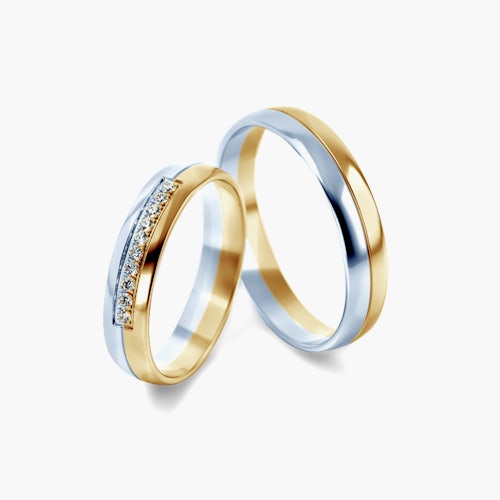 Obrączki ślubne: dwukolorowe złoto, półokrągłe, 4 mm